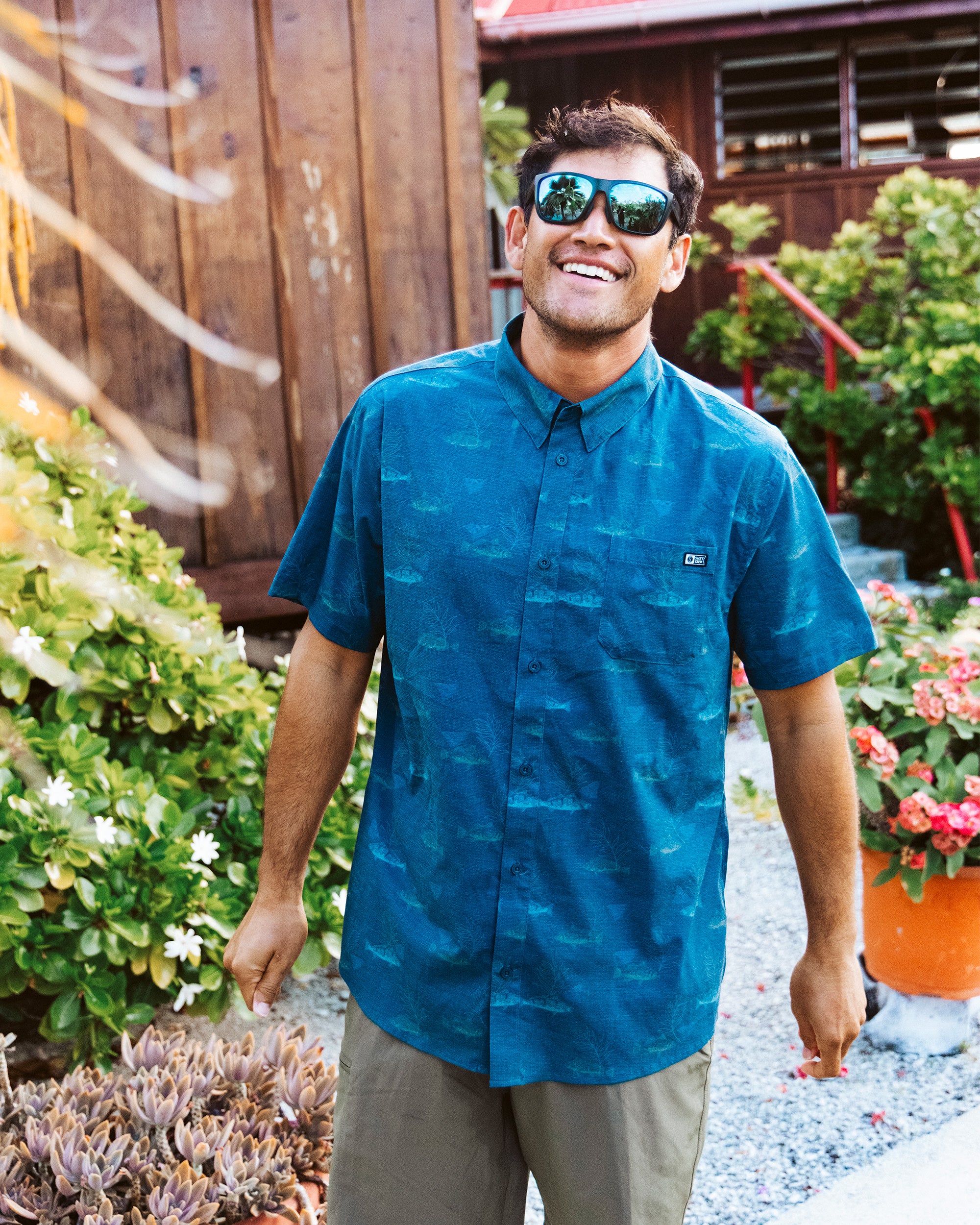 Breezer Perforated Button Up - Navy - Image 3