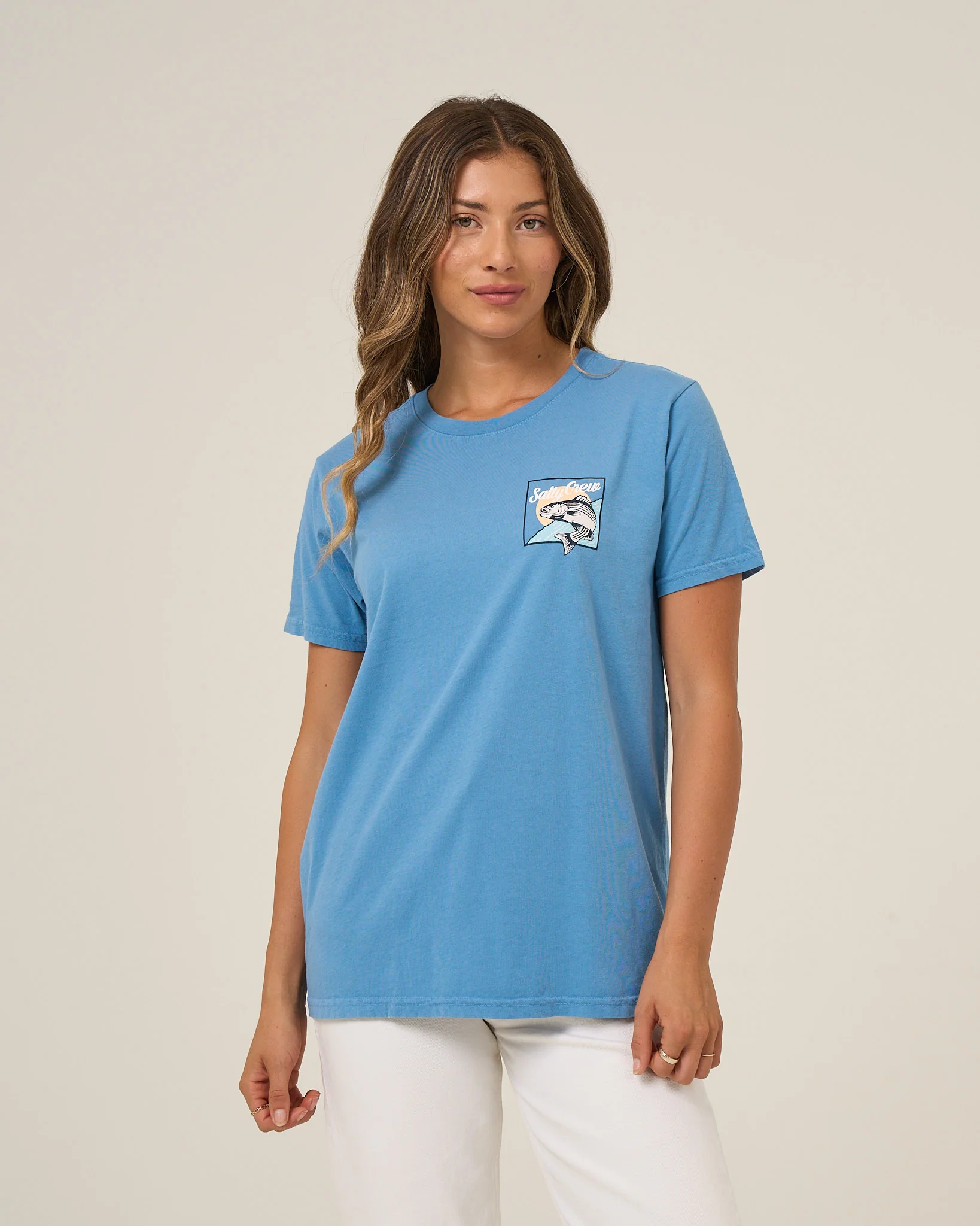 Fish Stamp Boyfriend Tee - Ash Blue - Image 2