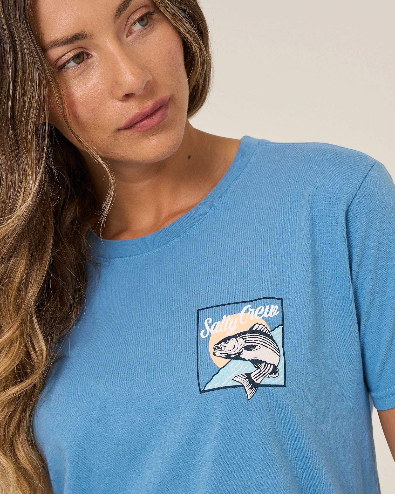 Fish Stamp Boyfriend Tee - Ash Blue - Image 3