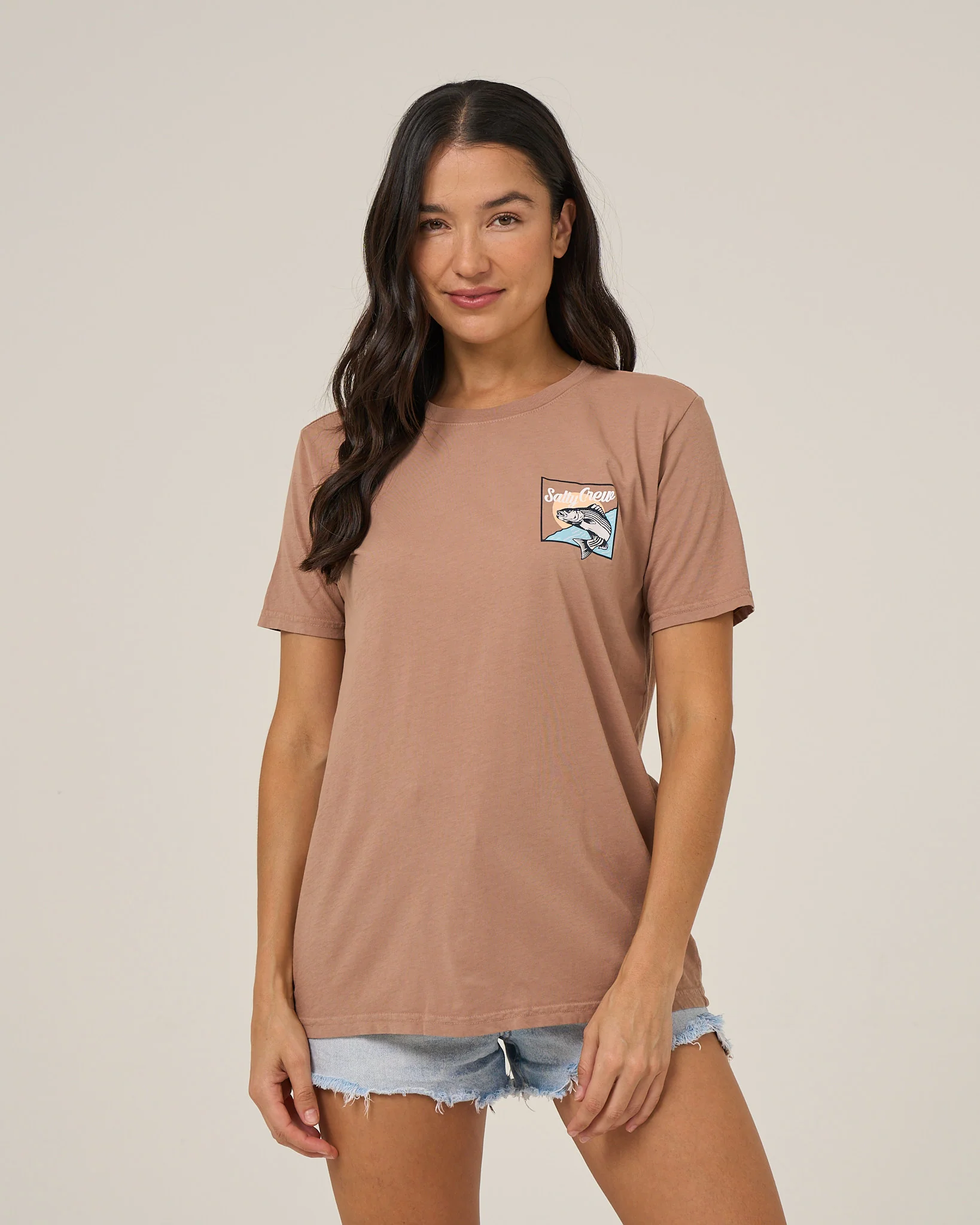 Fish Stamp Boyfriend Tee - Mocha - Image 2