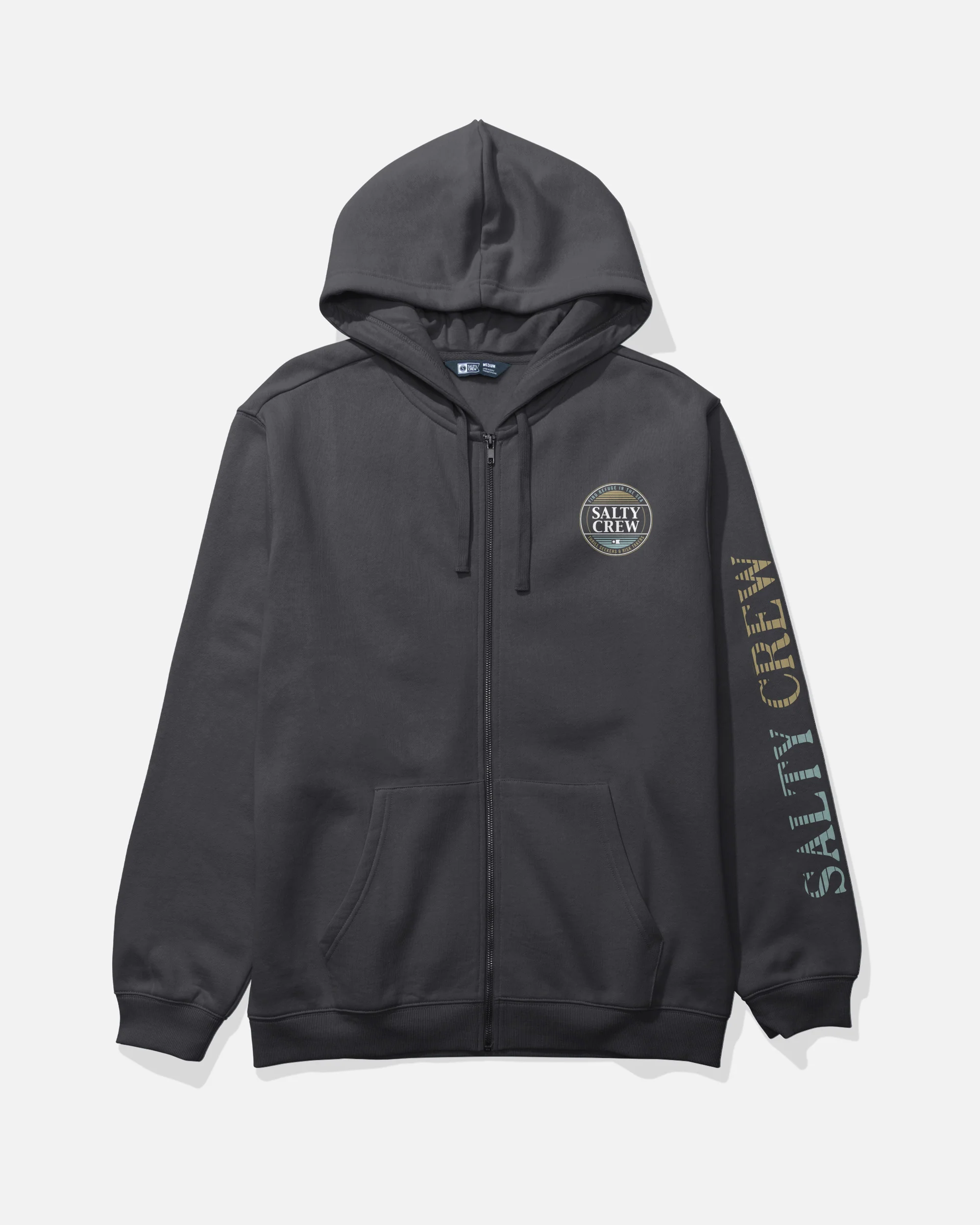 Simple Fade Zip Fleece Hoodie - Black - Image 2